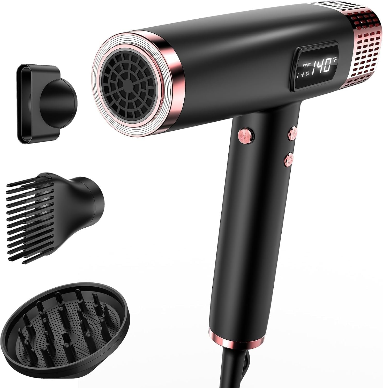 MESCOMB Travel Hair Dryer with Diffuser, 1875W Dual Voltage Ionic – Fast Drying & Frizz Control for Thick/Curly Hair, Lightweight Low Noise for Hotels/Apartments/Home Use, (110-240V),Black