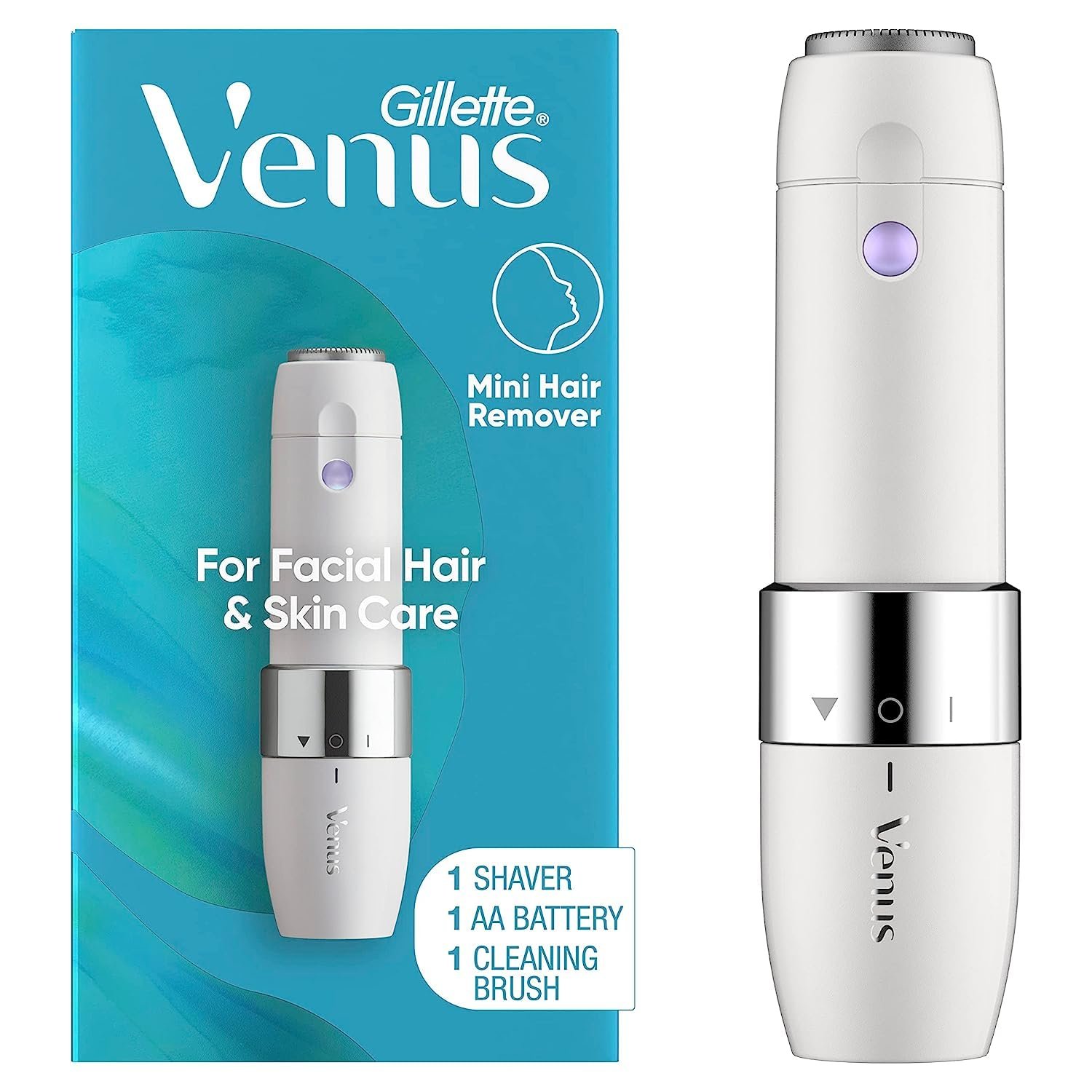 Gillette Venus Mini Facial Hair Remover for Women’s Face, Portable Electric Shaver/Razor, Hair Removal for Women, Dermaplaning Tool, Trimmer