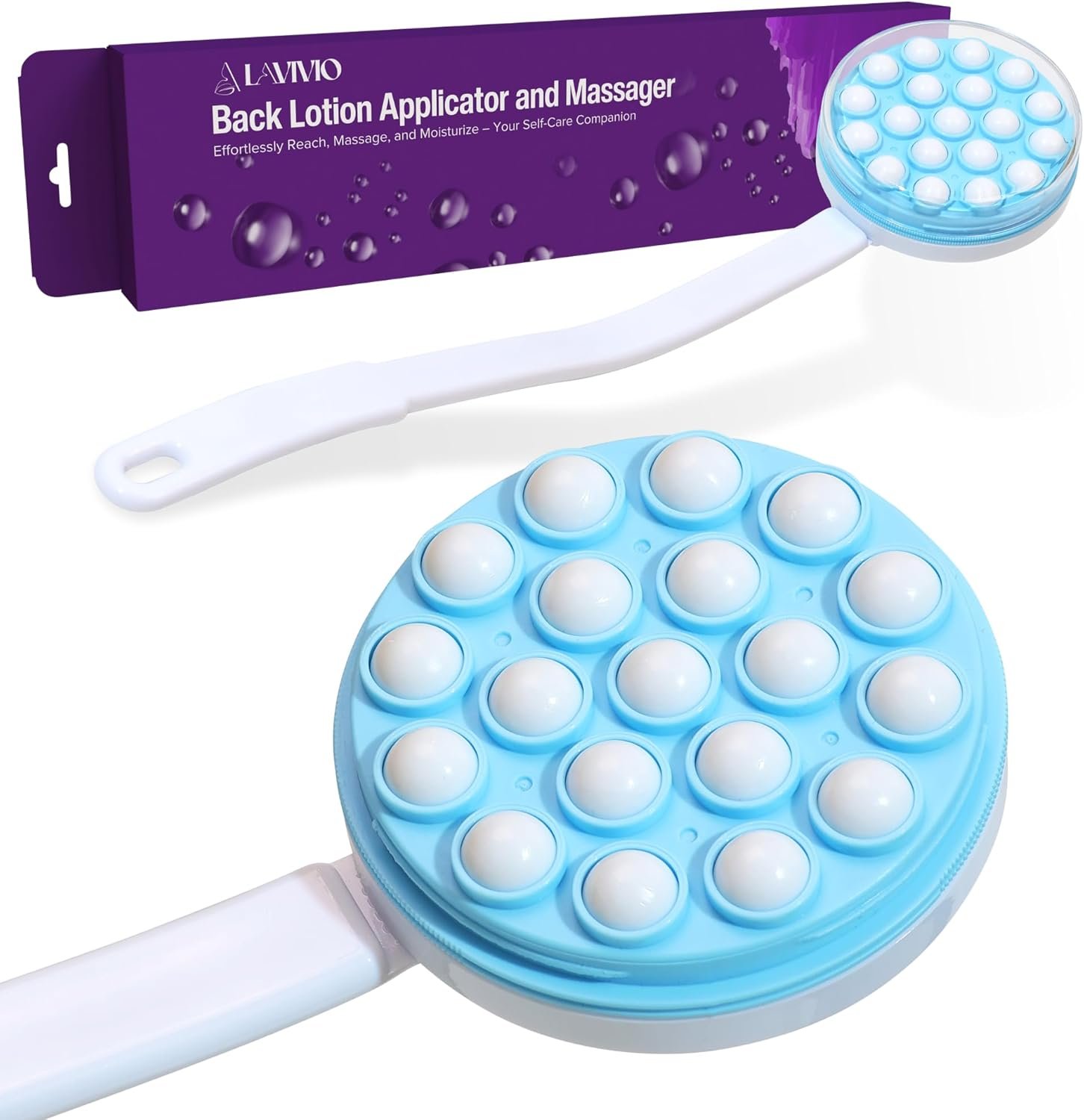 Lotion Applicator for Back – Back Lotion Applicator for Women and Men – 19 Massaging Rollers for Soothing Relief – Long Handle, Easy Application – Ideal for Elderly, Perfect for Cream & Lotion