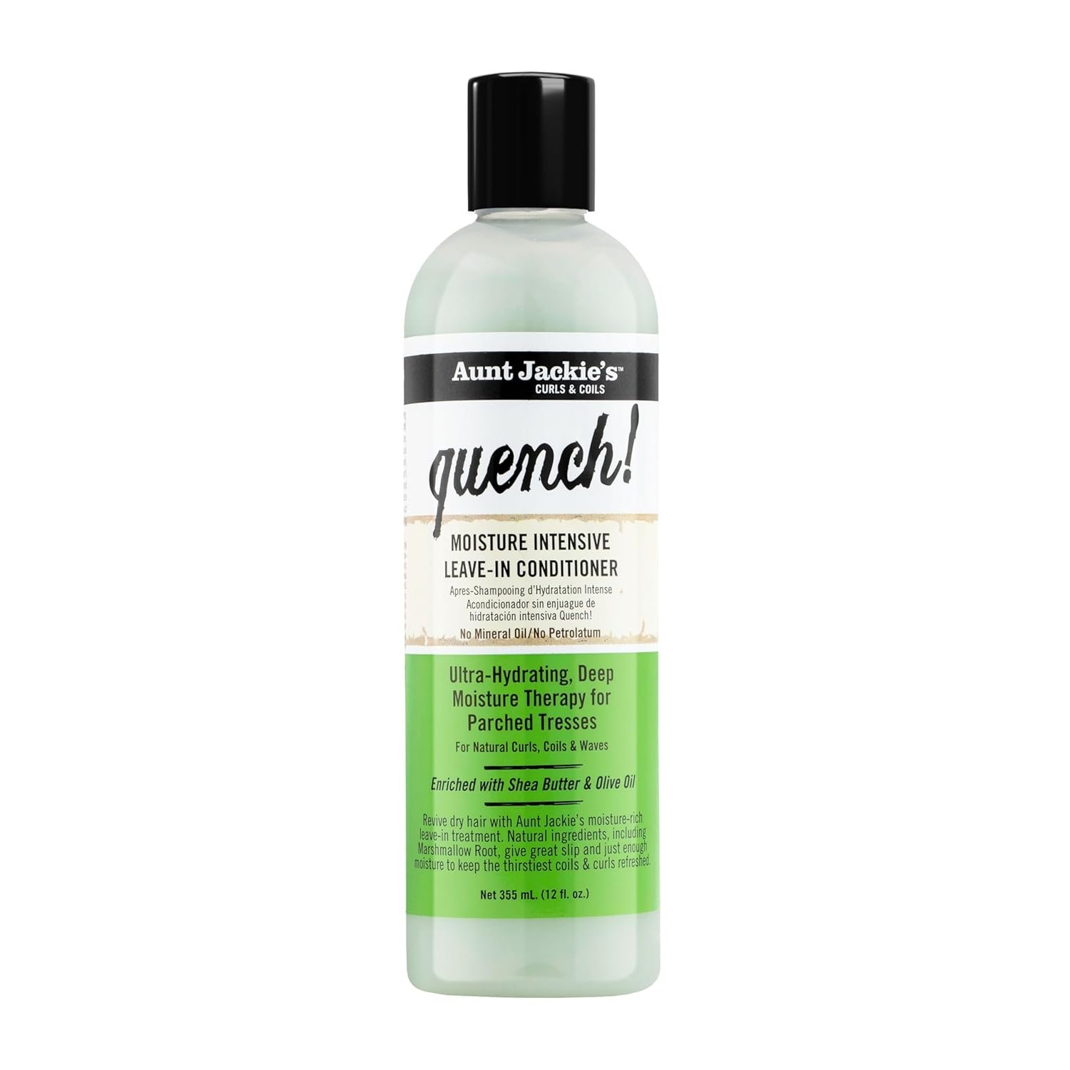 Aunt Jackie’s Curls and Coils Quench Moisture Intensive Leave-In Hair Conditioner for Natural Curls, Coils and Waves, Enriched with Shea Butter, 12 oz