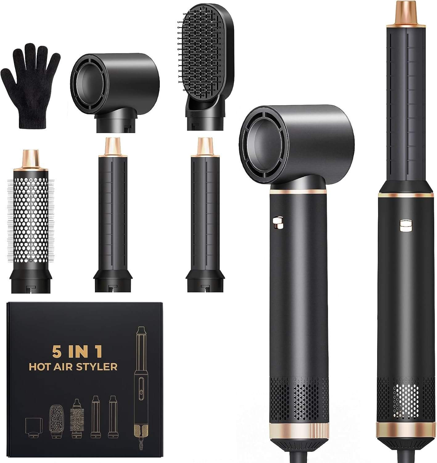 5 in 1 Hair Styler for Woman，Air Curling Wrap, Drying, Curling, Straightening & Volumizing, Hot Air Curler Dryer Brush Tool Set, Curl Styling Tools, Hair Styling at Home Travel -Black