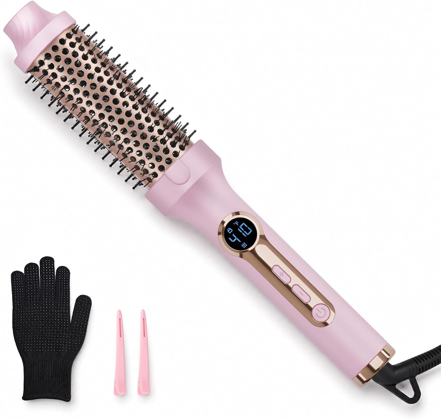 PRITECH Thermal Brush 1.5 inch, Curling Brush Blowout Volumizer, Curling Iron with 5 Adjustable Temperature, Heated Round Styler Dual Voltage Hair Styling Tool