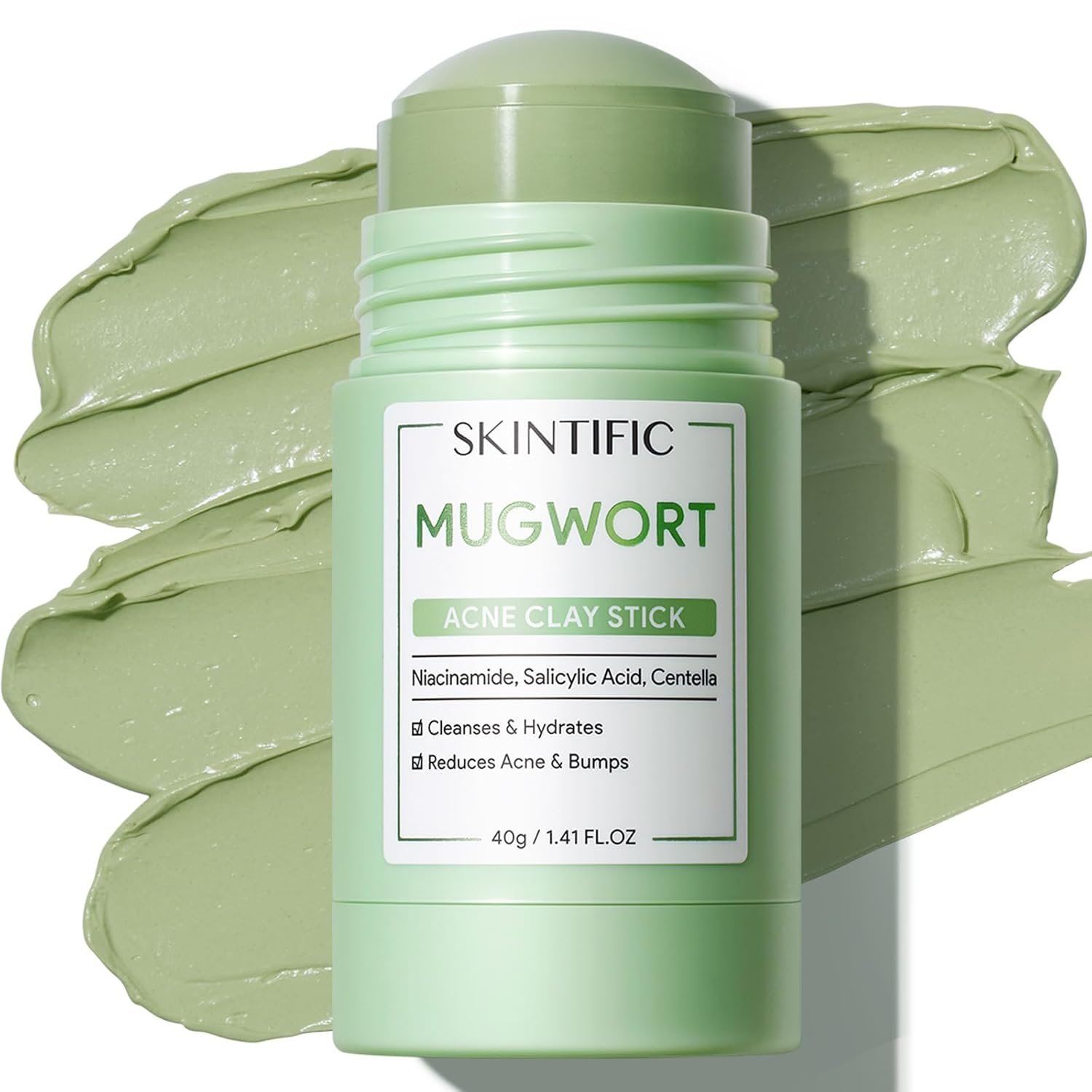 SKINTIFIC Mugwort Clay Stick Mask for Face, Redness Soothing & Breakout Control with Centella and Salicylic Acid, Gentle Exfoliating, Vegan Skincare, Wash-Off Facial Mud Mask