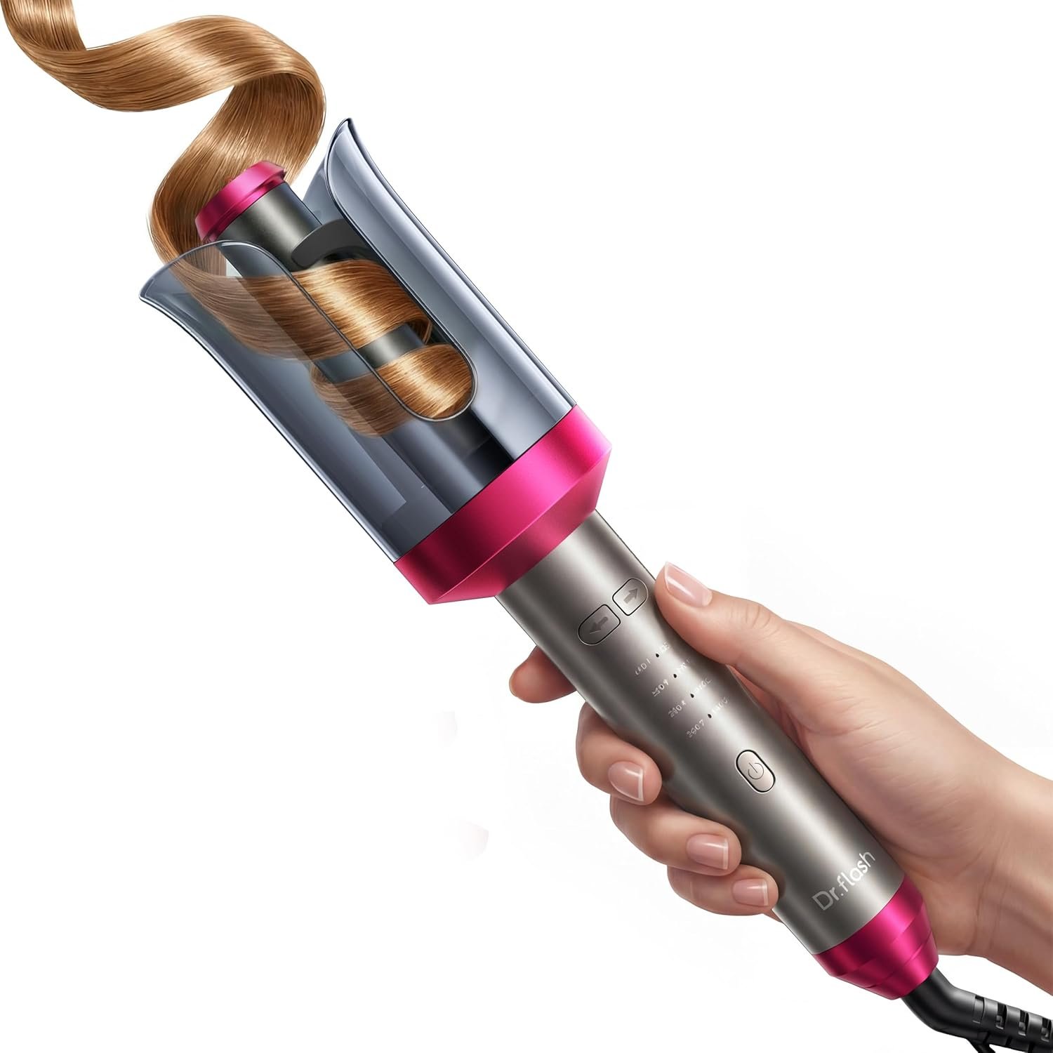 DRFLASH Automatic Curling Iron, 1 Inch Rotating Ceramic Wand, 30s Fast Heat, 4 Temperature Settings, Smart Anti-Tangle & 360° Anti-Scald, Dual Voltage for Travel & Home Use