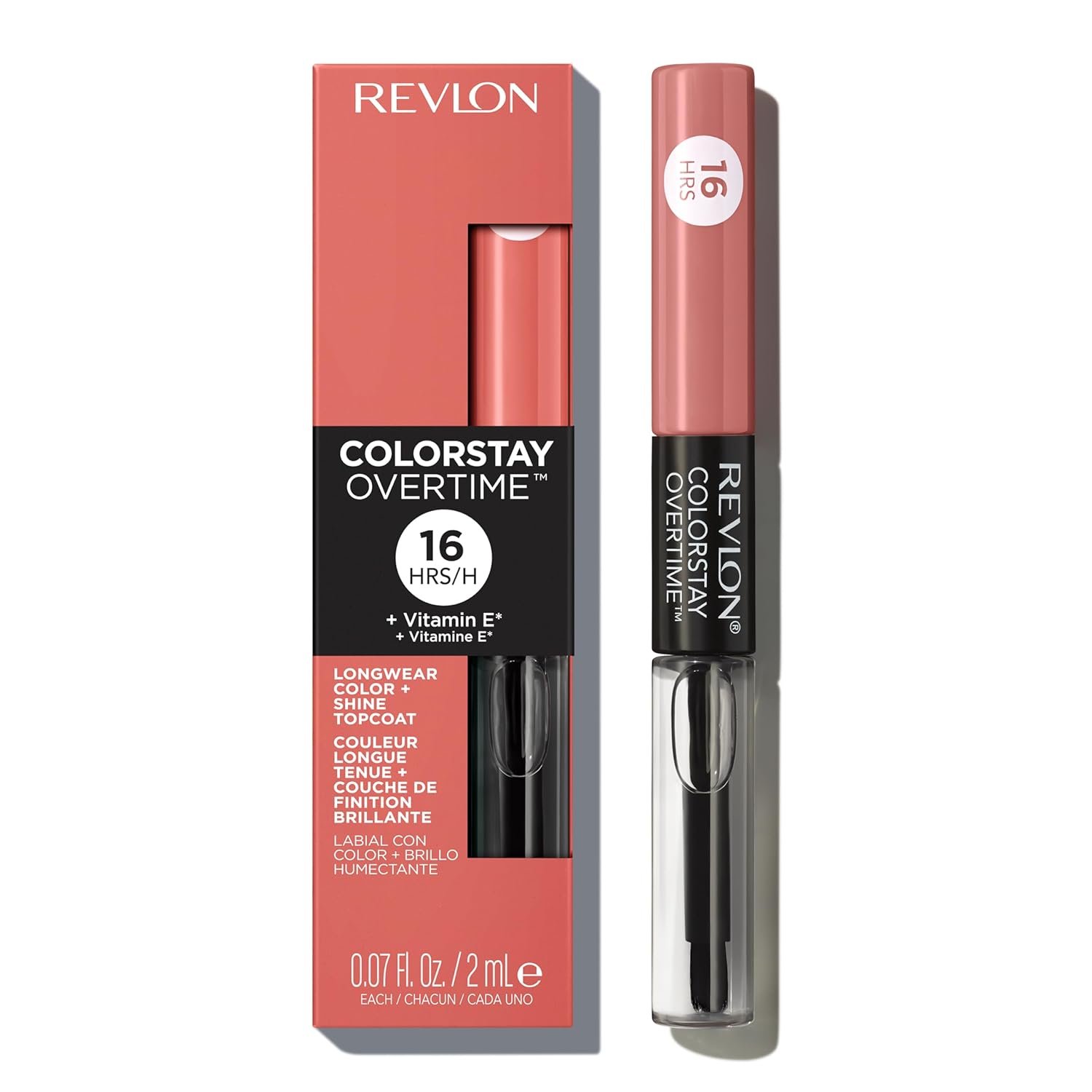 Revlon ColorStay Overtime Liquid Lipstick with Clear Lip Gloss, Long-Lasting Lip Color, Dual Ended with Moisturizing Vitamin E, 510 Boundless Nude, 0.07 fl oz