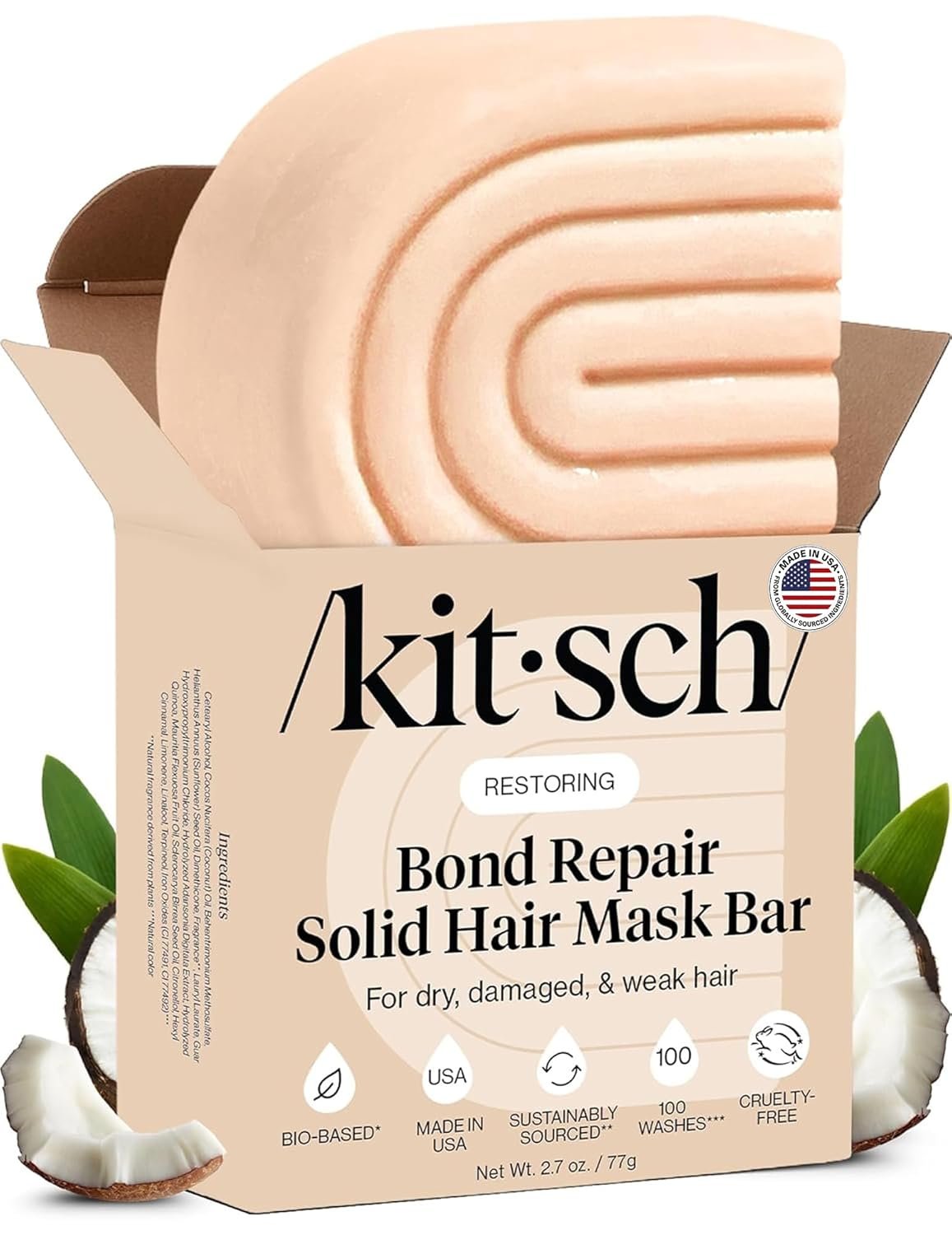 Kitsch Bond Repair Hair Mask – Strengthening Bond Repair Hair Treatment to Restore and Replenish – Hair Mask for Damaged Hair & Dry – Solid Hair Care for All Hair Types – Made in USA – 2.7 oz
