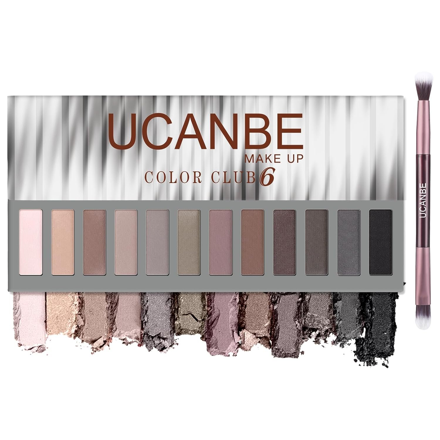 UCANBE 12 Color Eyeshadow Makeup Palette, Neutral Matte Shimmer Nude Eye Shadow Make Up Pallet with Double-ended Brush Set Kit, Highly Pigmented Long Lasting Waterproof