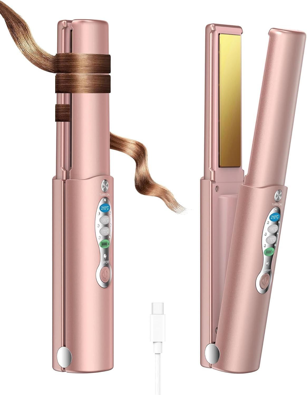 Cordless Hair Straightener, Mini Portable Flat Iron for Travel, USB Rechargeable Titanium Hair Straightener & Curler 2-in-1, 3 Heat Settings up to 410°F, Hair Straightener for Bangs & Quick Touch Ups