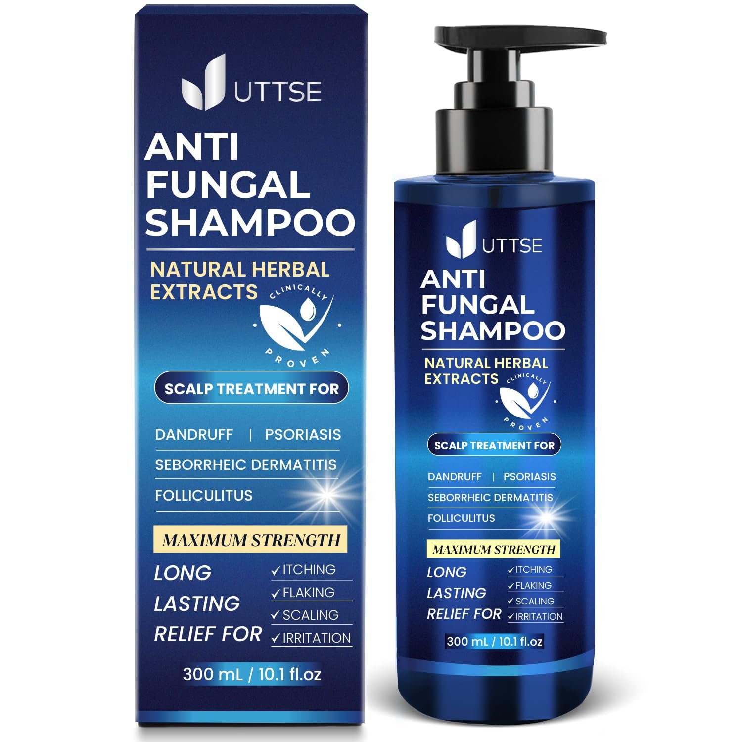 Uttse Anti-Fungal Shampoo for Scalp Psoriasis: Dandruff Shampoo for Folliculitis and Seborrheic Dermatitis – Relieves Itchy & Dry Scalp – 300 mL / 10.1 fl.oz
