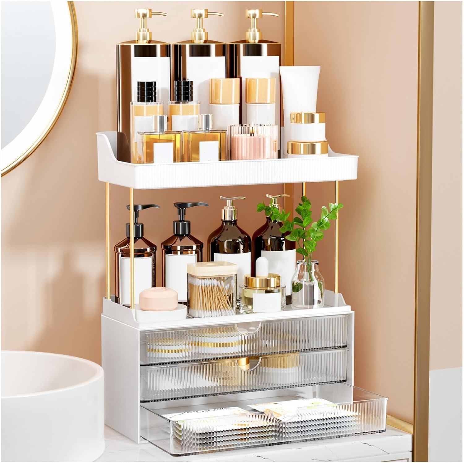 3 Drawers Bathroom Counter Organizer – 5 Tier Makeup Organizer, Versatile Perfume Organizer, Ideal for Bathroom Storage, Vanity, Large Skincare, Perfume, Present, Clear