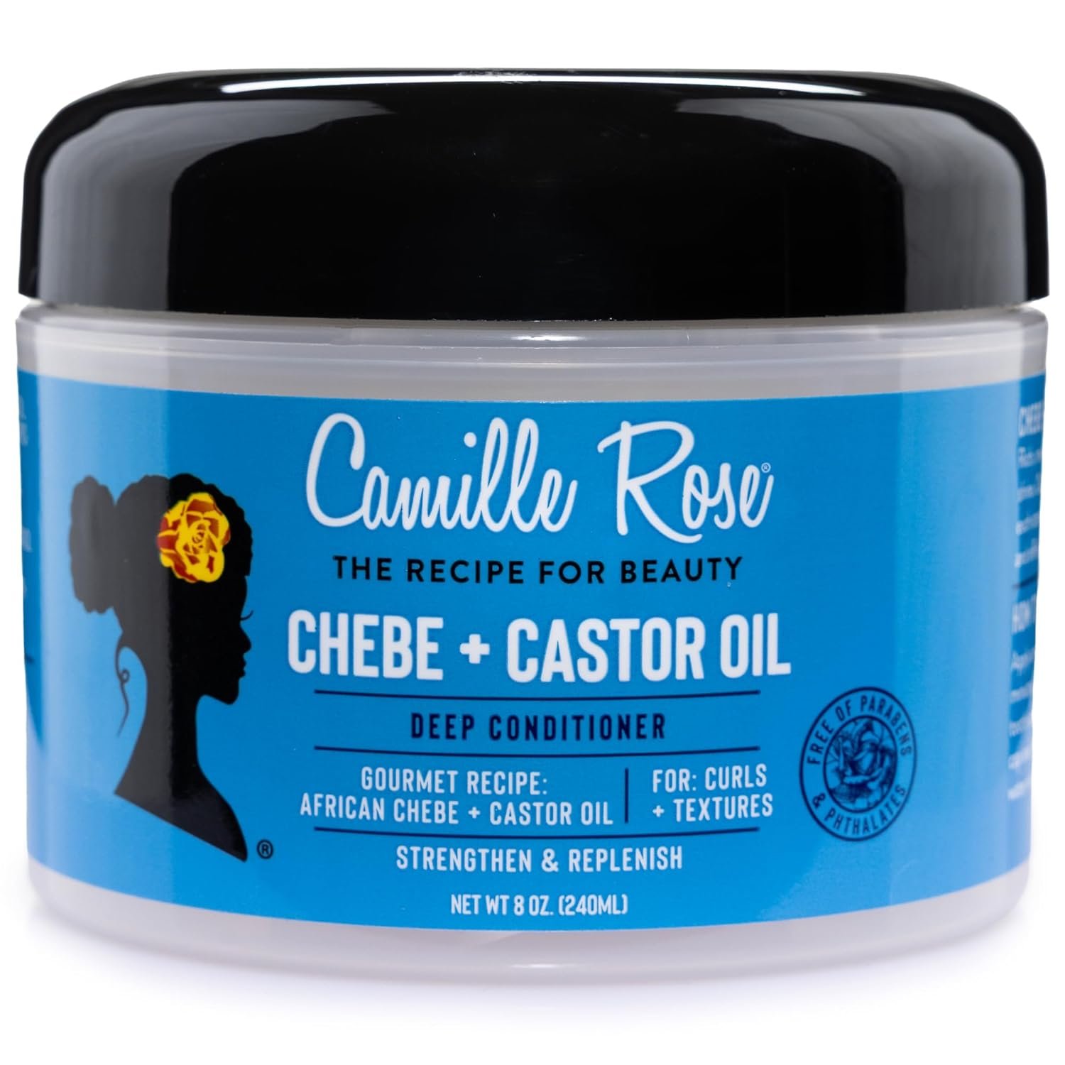 Camille Rose Black Castor Oil + Chebe Deep Conditioner for Dry, Damaged Hair – Strengthen & Replenish Moisture, Revitalize Textured, Curly Hair, 8 Oz