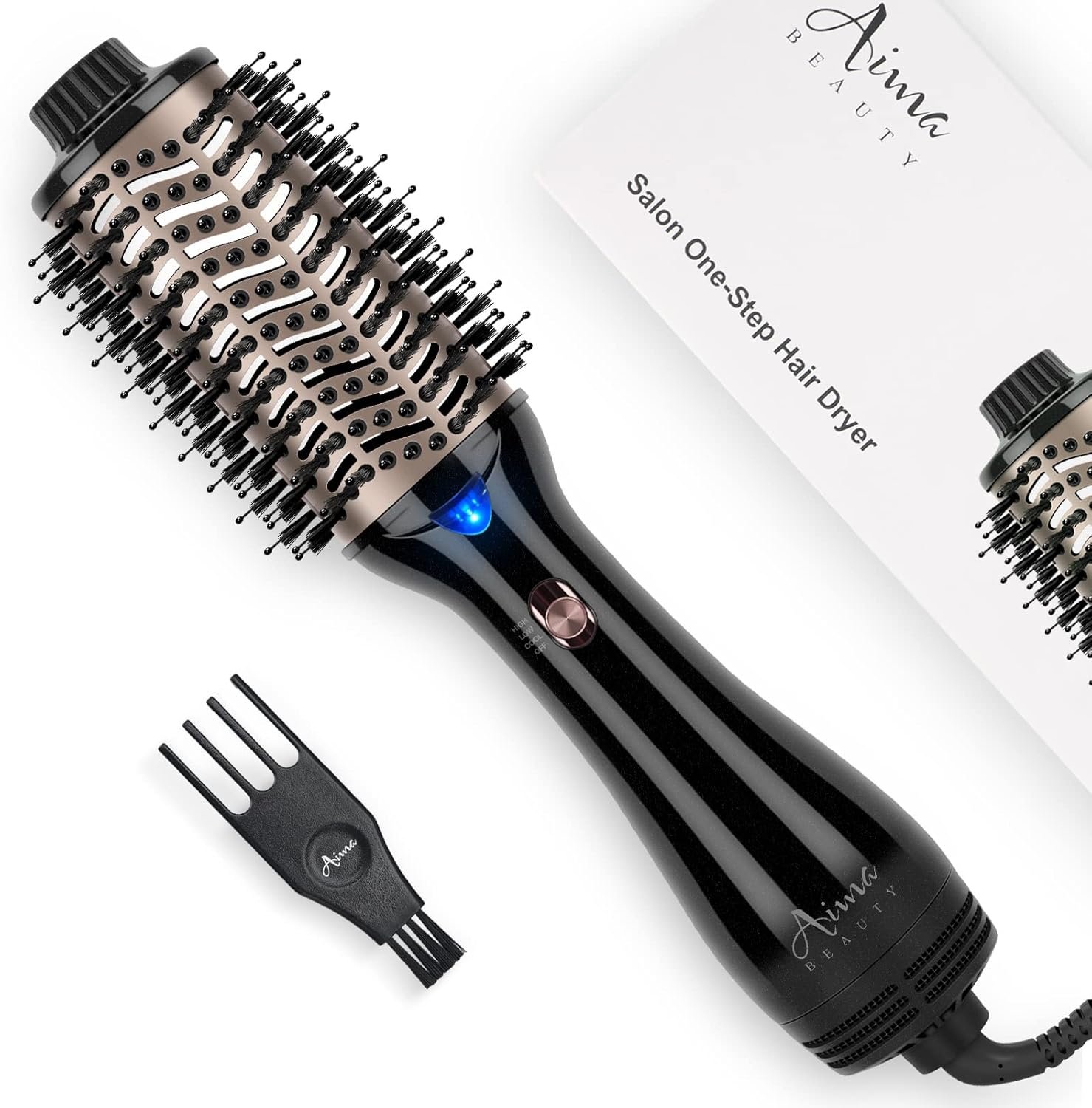 One Step Hair Dryer & Volumizing Hot Air Brush, Blow Dryer, Ceramic Straightener, Curler & Hot Comb 4 in 1 Salon Ionic Brush, Hair Styling Tools, Black