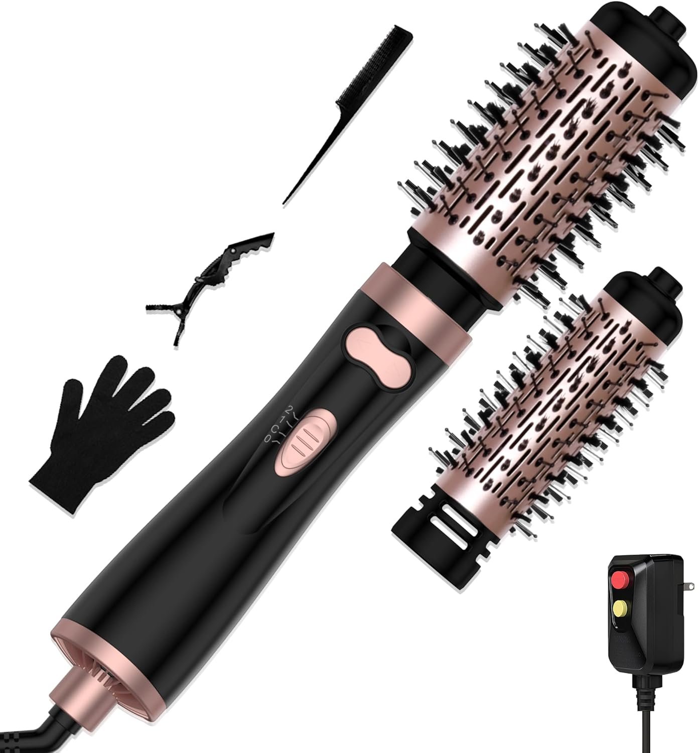 3 in 1 Rotating Hair Dryer Brush, Auto Rotating Blow Dryer Brush Spinning with 2 Brushes (2″ & 1.5″), Negative Ionic Brush Blow Dryer, Round Brush Blow Dryer Volumize Curling 100-120V