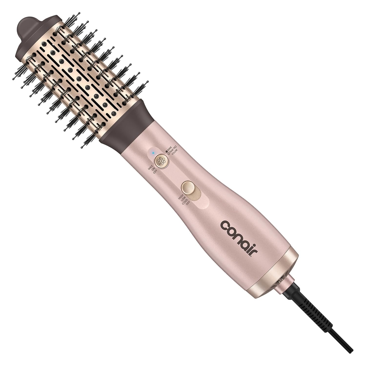 Infiniti PRO CONAIR 2″ Frizz Free Round Air Brush, Hot Brush with Titanium Ceramic Technology, Ionic Control, and Detangling Bristles for Gentle Drying and Added Shine, Rose Gold