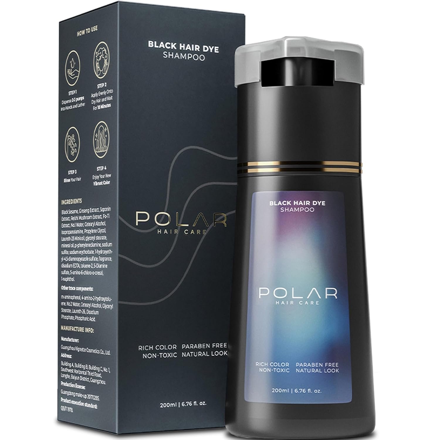 Polar Hair CARE Polar Haircare – Hair Dye Shampoo for Gray Hair for Women & Men (Jet Black) Natural Hair Dye Kit – Semi Permanent Hair Dye Shampoo – Vegan Hair Dye USA 6.76 Fl Oz