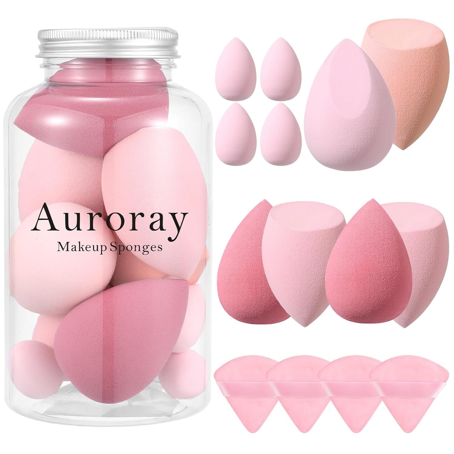 14 Pcs Makeup Sponge Set,Beauty Sponges Blender with 4 Pcs Powder Puff and 4 Pcs Mini Make up Sponges Valentine’s Day,Mother’s Day for Women Liquid,Foundation,Powder,Concealer,Cream(Pink)