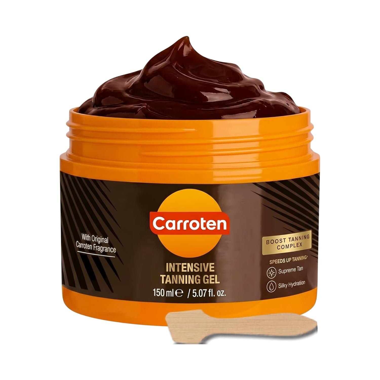 Carroten Intensive Tanning Gel | Browning Tan Accelerator | Non-Greasy, Water-Resistant with Carrot & Coconut Oil | Vitamin A & E For Moisture & Hydration | 5 Fl Oz + Spatula