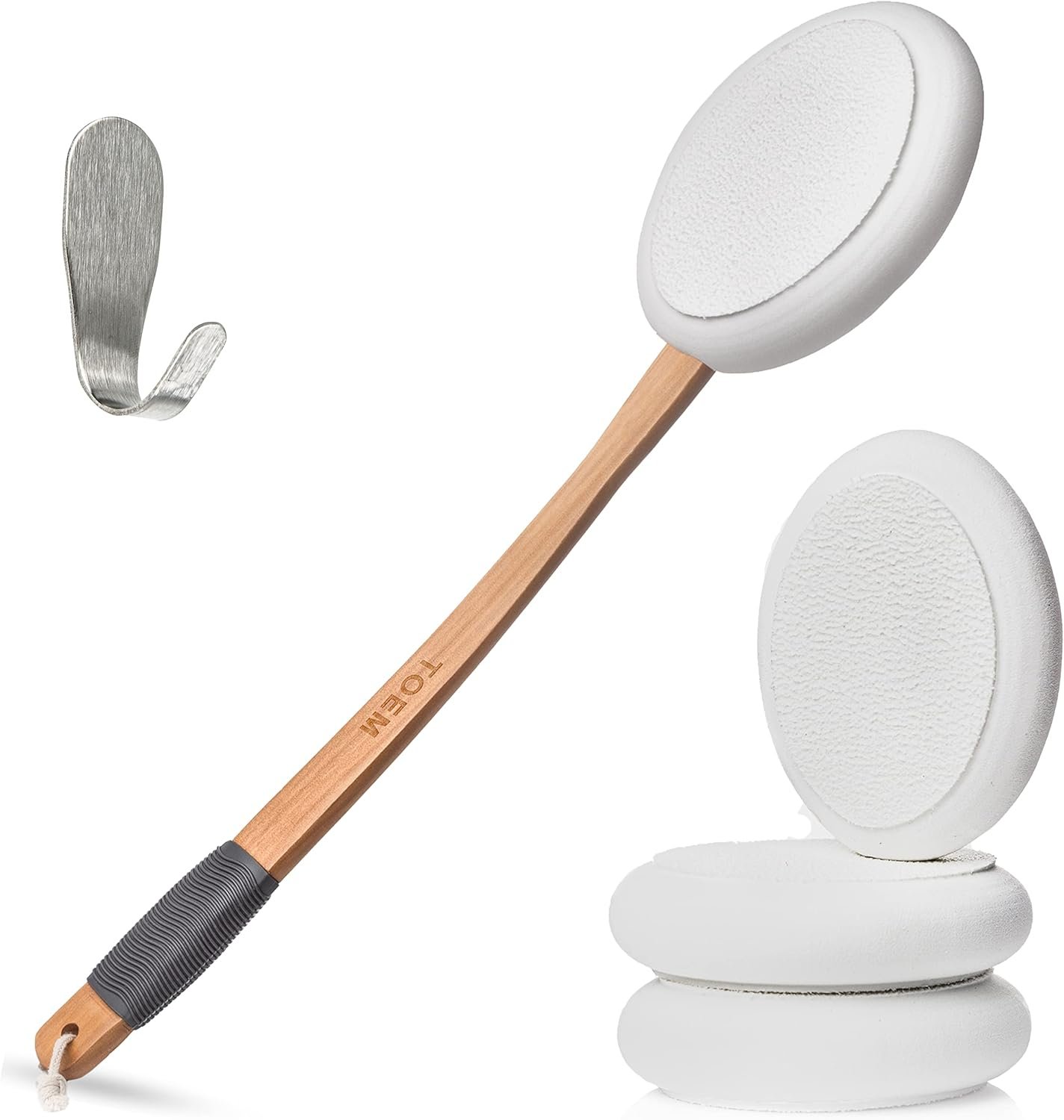Toem® Lotion Applicator For Back | Easy Reach | Lotion | Cream | Sunscreen | Self Tanner | For All Skin Types | Includes 1 Applicator Handle, 4 Pads & 1 Hook (4 Pads)
