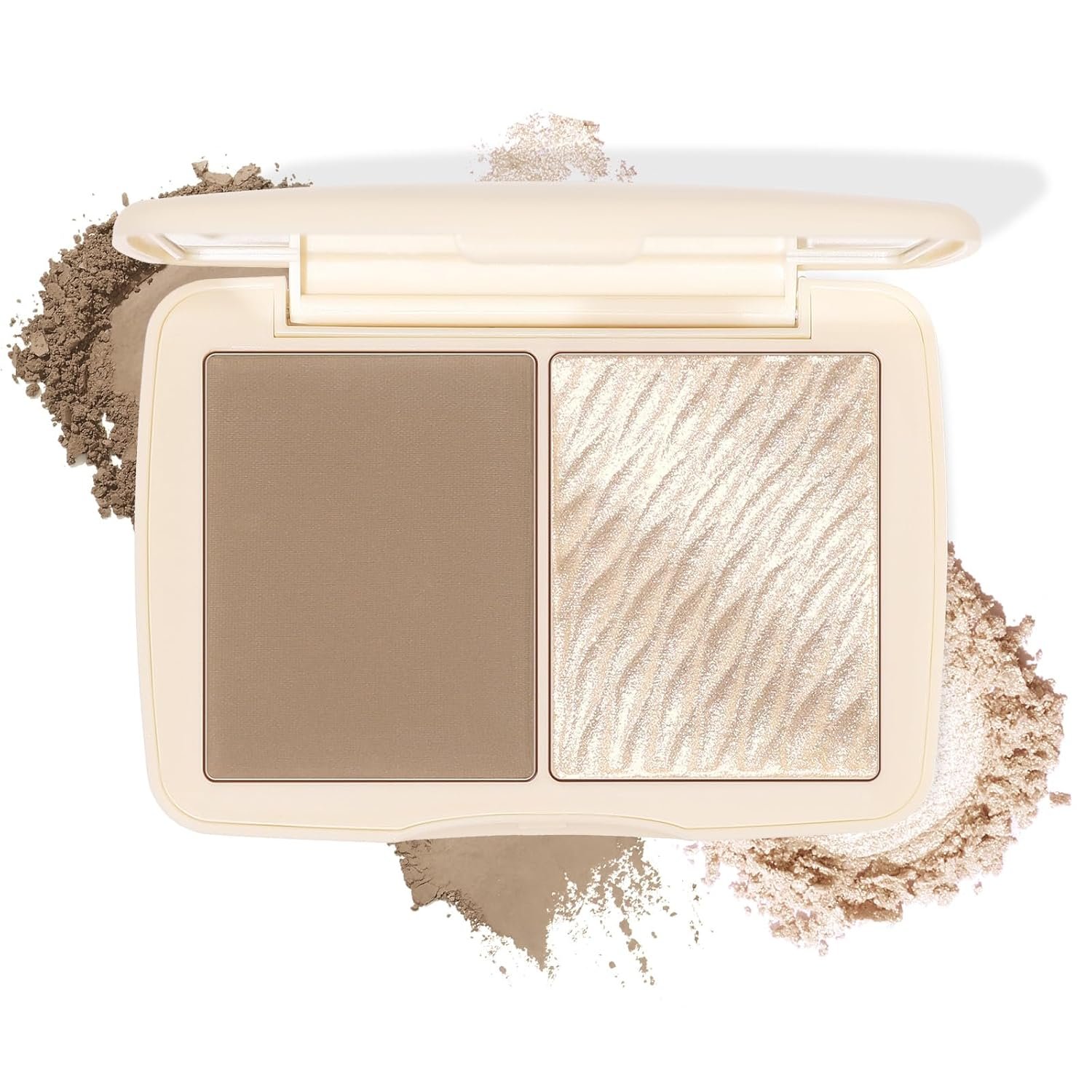 2-in-1 Contour & Highlighter Palette – Matte & Shimmer Face Makeup Duo, Highly Pigmented & Blendable Cheek Pallet, Long Lasting Sculpting Powder with Mirror 01 Soft Taupe (Natural Sculpt)