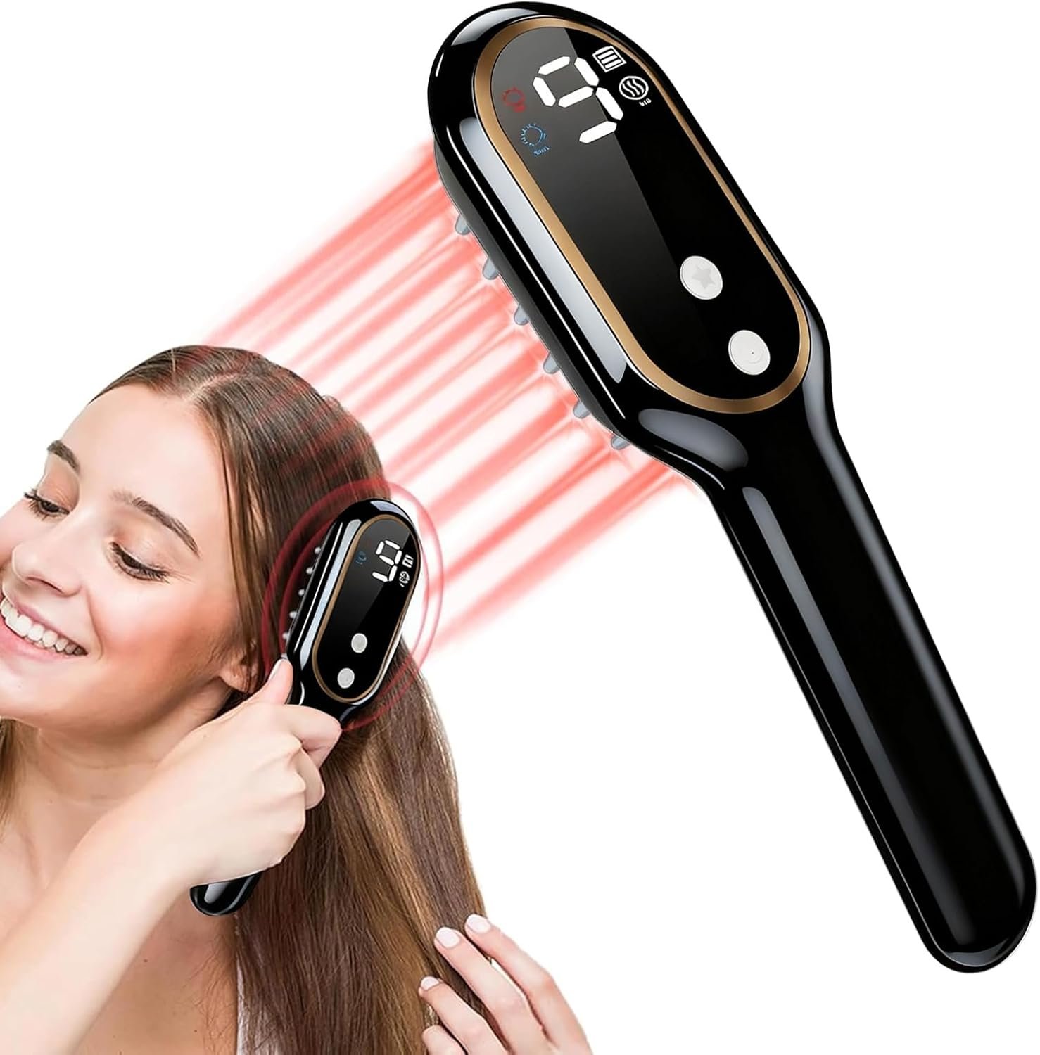 Laser Hair Growth Comb – 650nm Red Light Therapy, Hair Regrowth Device for Men & Women, FDA-Approved Hair Loss Solution, Cordless Head Spa for Fuller-Looking Hair, Black