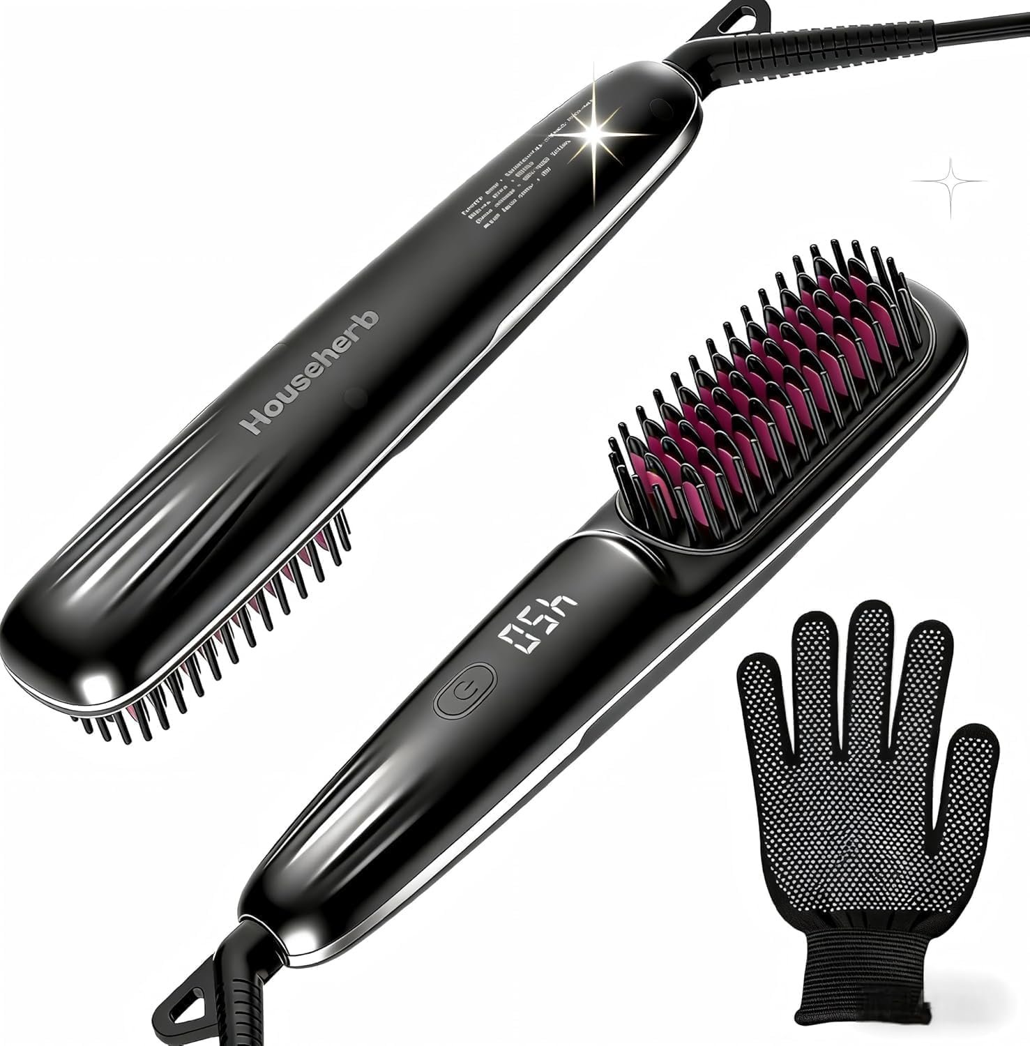 Hair Straightener Brush for Women, 2-in-1 Hot Comb & Straightening Brush with 9 Temperature Settings, Up to 450℉ for Frizz-Free, Smooth Hair – Perfect for Home, Office & Travel (Grey)