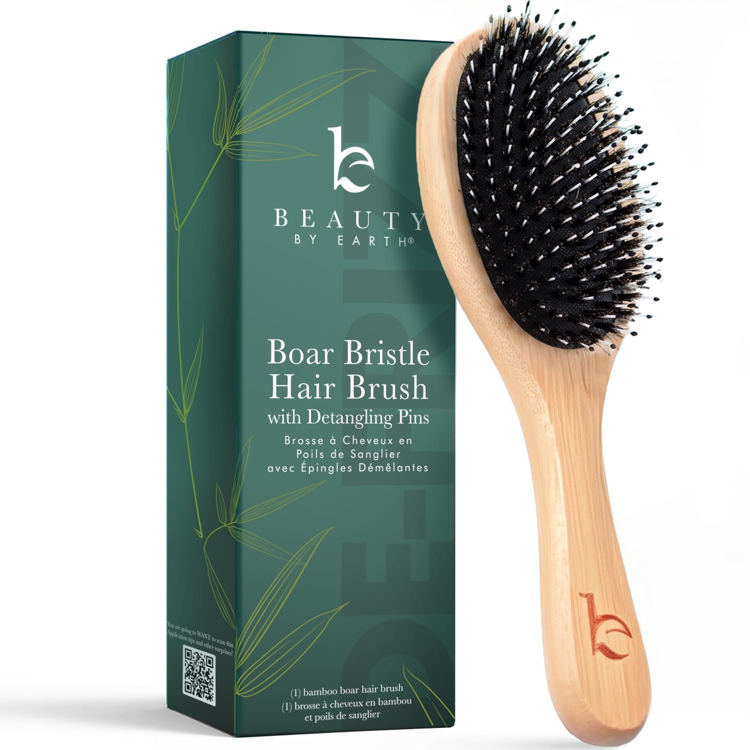 Boar Bristle Hair Brush – Smoothes & Detangles All Hair Types, Hairbrush for Women, Men & Kids, Brush for Thick Hair, Distributes Oils for Natural Shine & Stimulates Scalp