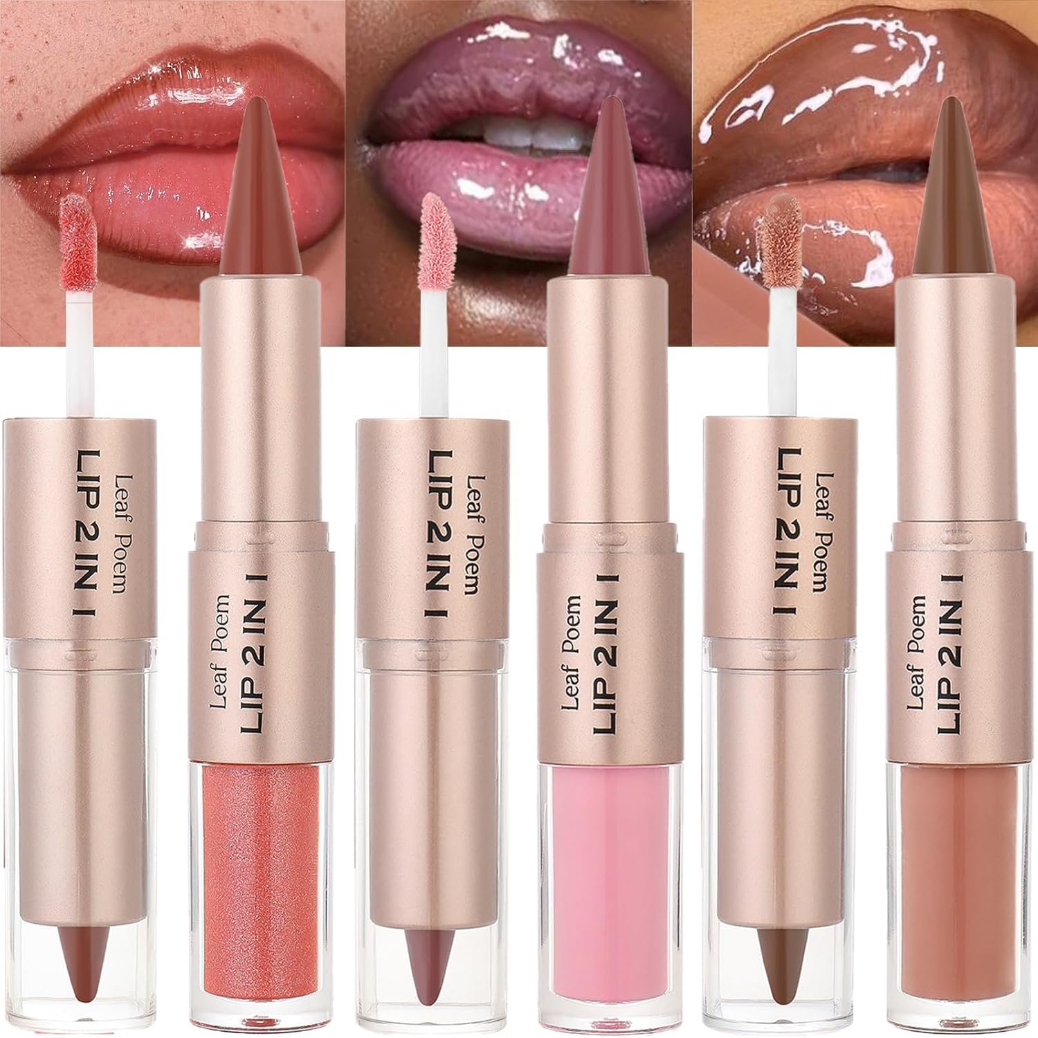 3 Pcs Lip Liner and Gloss Set 2 in 1 Lipstick with Dual-Ended and Smooth Buildable Lip Gloss for Women Lip Combo Makeup (3 Pcs Glossy #04#05#06)