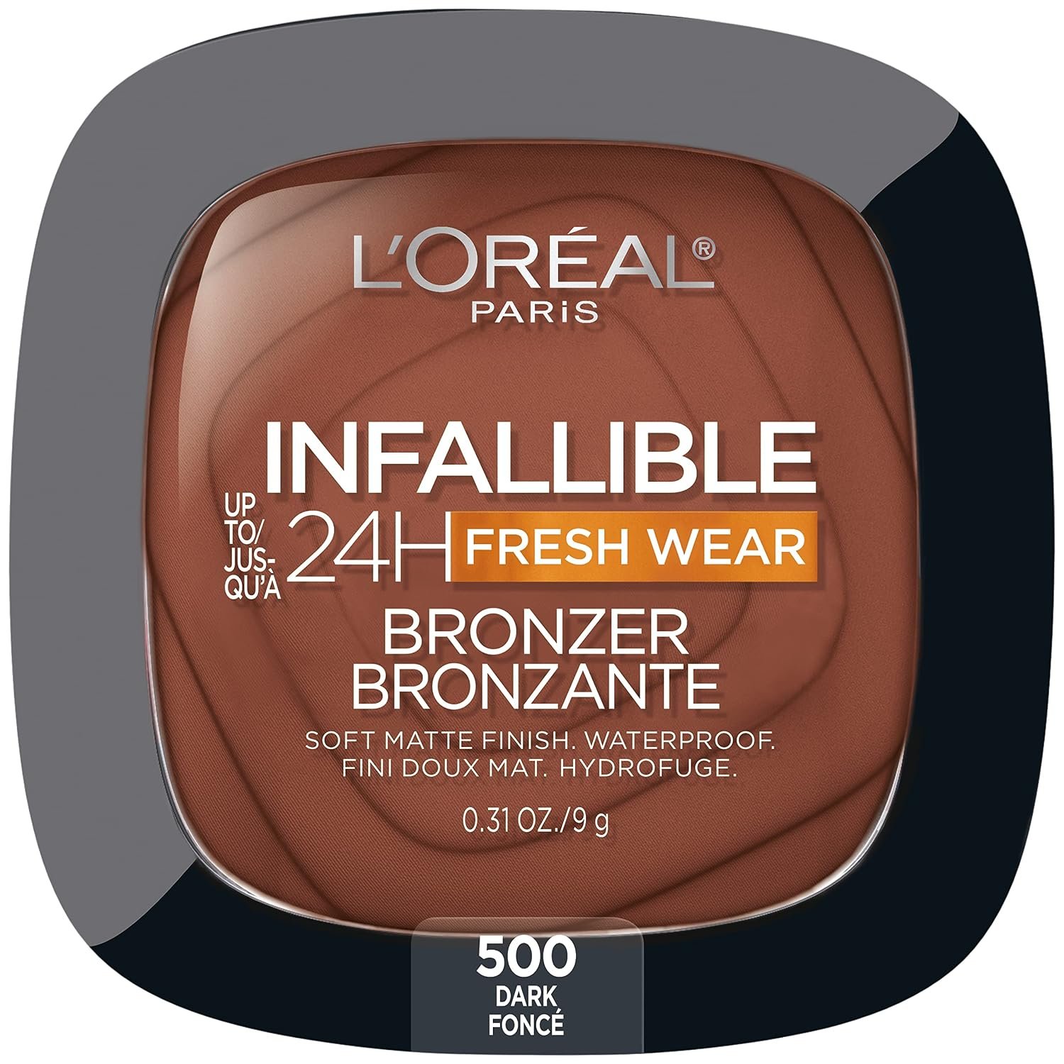 L’Oreal Paris Infallible Up to 24H Fresh Wear Soft Matte Longwear Bronzer. Waterproof, heatproof, Transfer, humidity and sweatproof, Dark, 0.31 oz