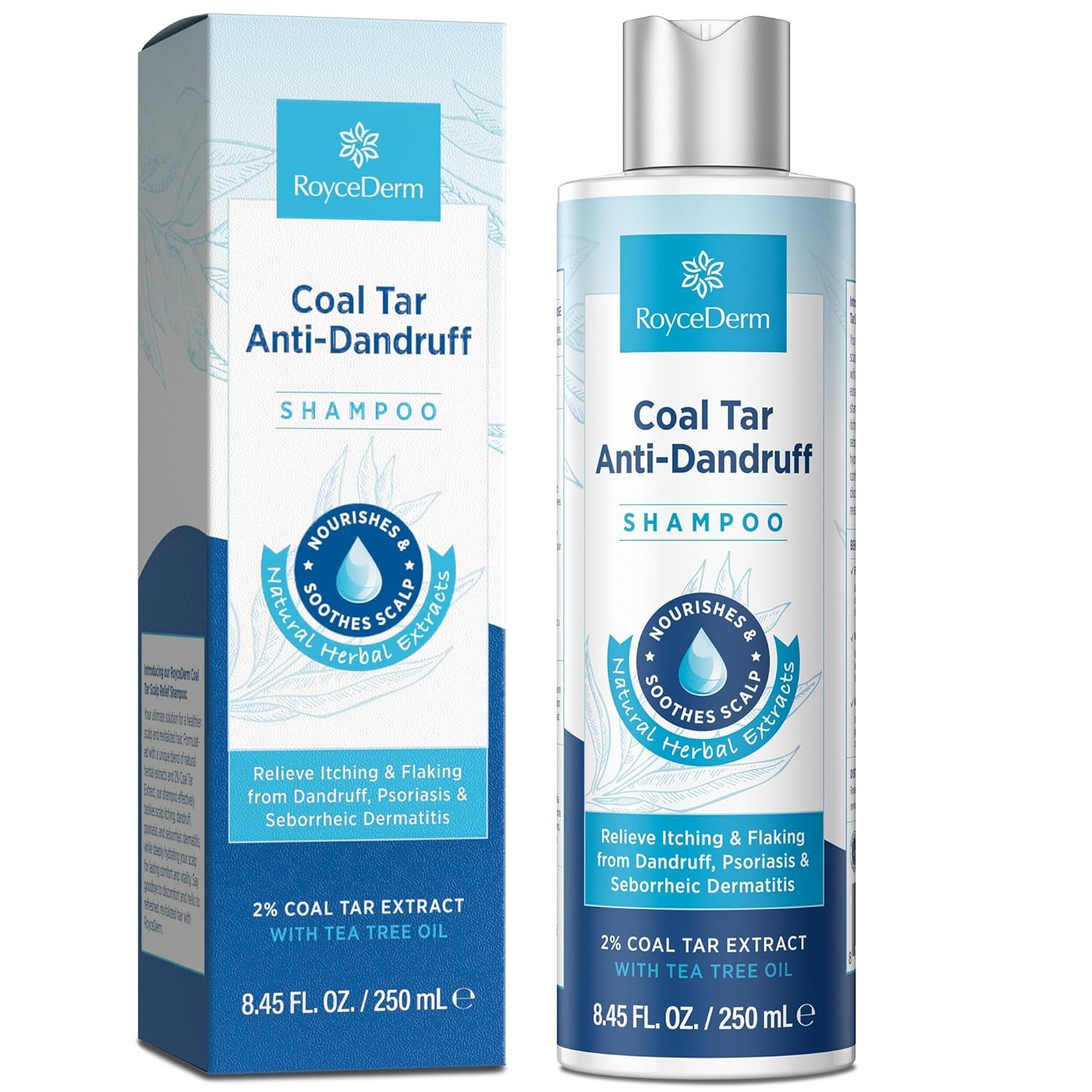 RoyceDerm Coal Tar Dandruff Shampoo: Extra Strength 2% Coal Tar Extract Medicated Gel for Rapid Scalp Hair Relief targets dandruff, psoriasis, and seborrheic dermatitis – Hydrating & Natural Fragrance