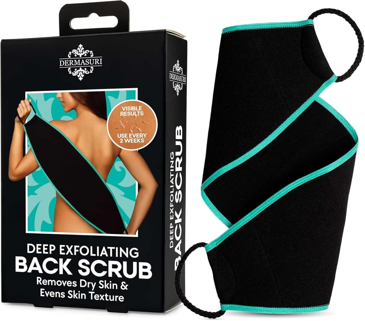 Dermasuri – Deep Exfoliating Back Scrubber – Bath & Shower Back Scrub – Body Exfoliator Scraper Tool – Deep Exfoliation Body Cleaner for Shower – 27″ Long, 8″ Wide