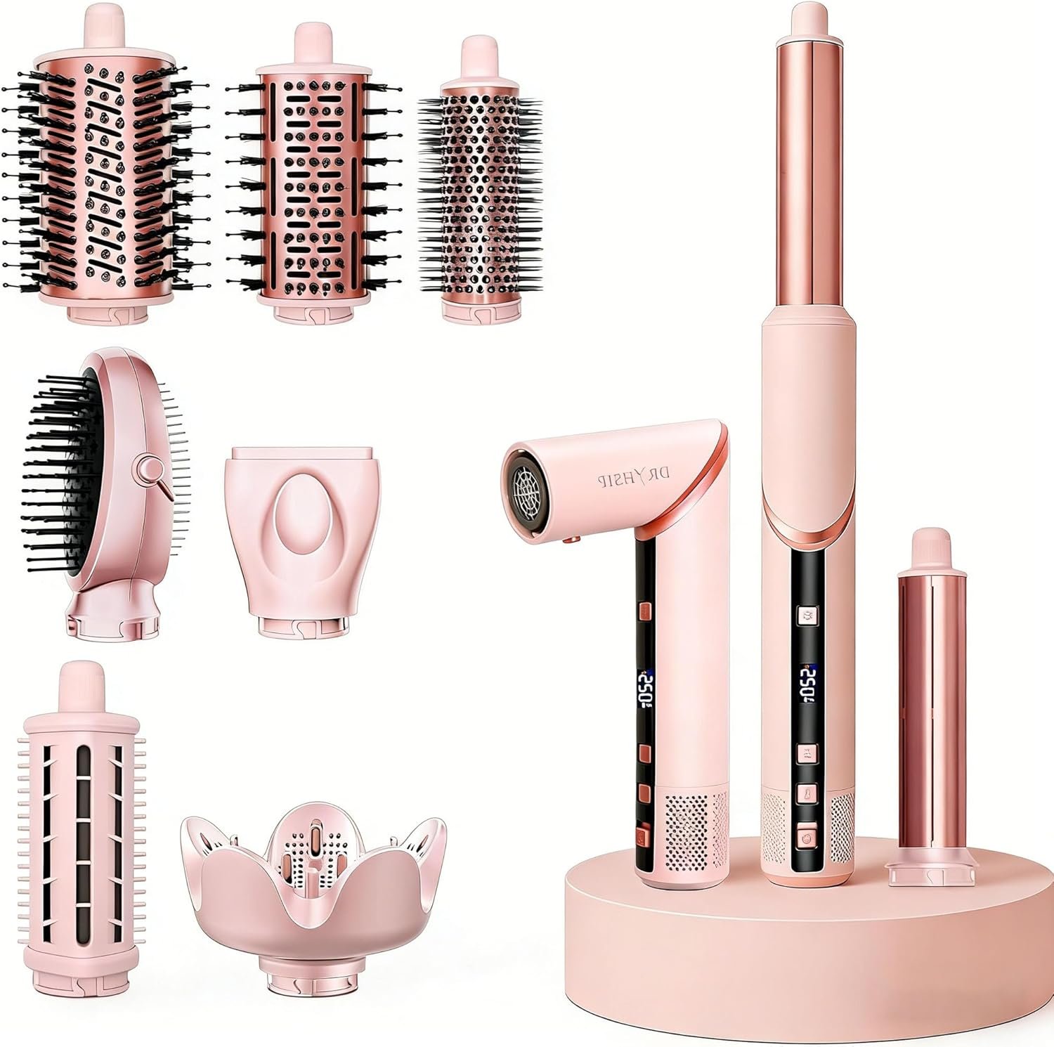 9 in 1 Hot Air Styler Wrap, High-Speed Hair Dryer Brush with Auto Wrap Curlers, Foldable Ionic Blow Dryer Brush for Fast Drying, Smoothing & Volumizing, Multi-Styling Tools (Gifts for Women)