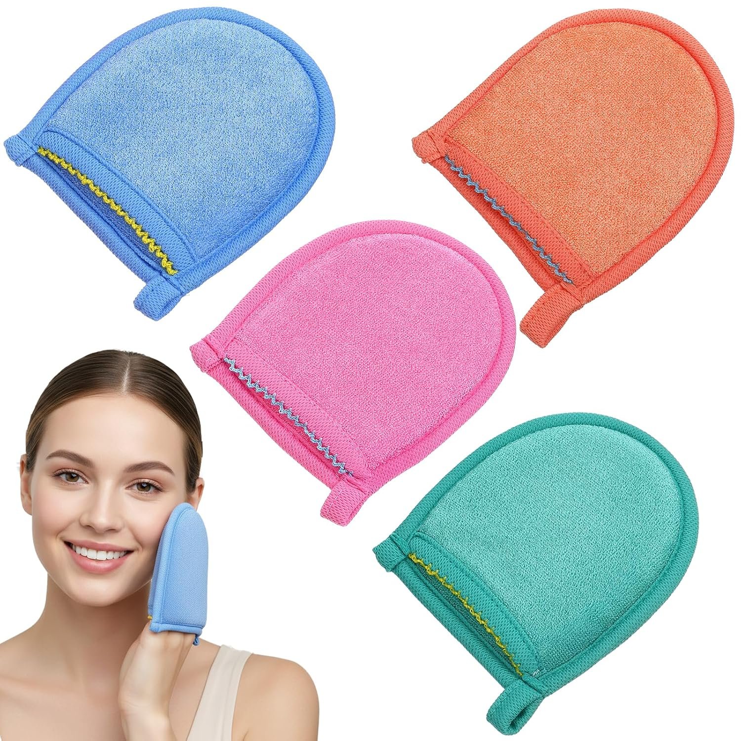 4 PCS Exfoliating Gloves, Exfoliating Facial Scrubber Mitt Facial Scrub Mitts Deep Exfoliatings Gloves for Face and Body Mitt Cleaning Mitten, Deep Face Cleaning Polishing Glove for Women Bath Shower