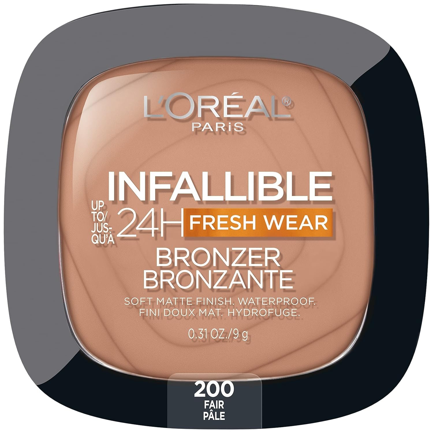 L’Oreal Paris Infallible Up to 24H Fresh Wear Soft Matte Longwear Bronzer. Waterproof, heatproof, transfer, humidity and sweatproof, Fair, 0.31 oz