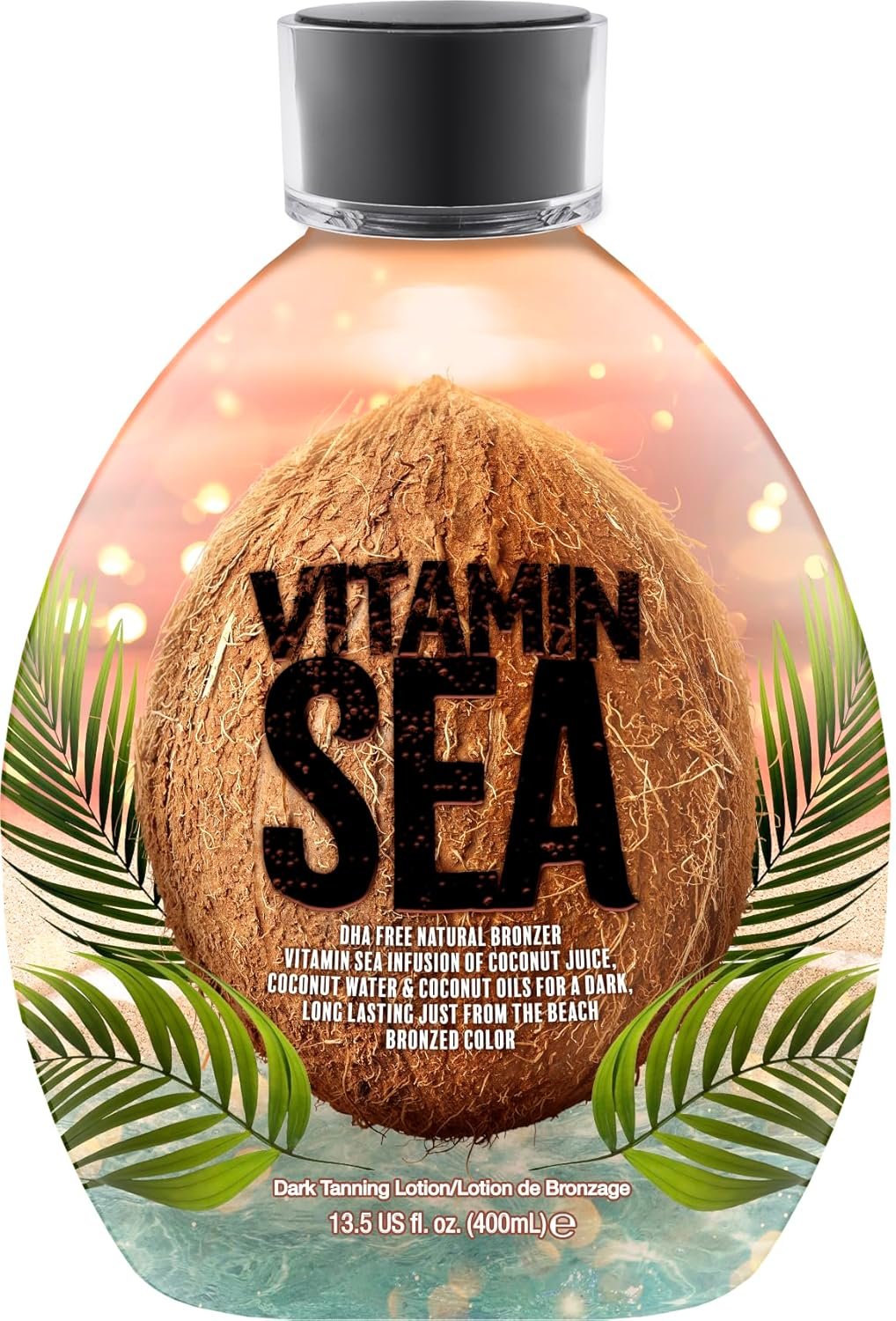 Vitamin Sea Natural Bronzer Tanning Lotion with Coconut Oil, DHA-Free for Sensitive Skin, Streak-Free Bronzing Accelerator 13.5oz – Safe for Indoor Tanning Beds