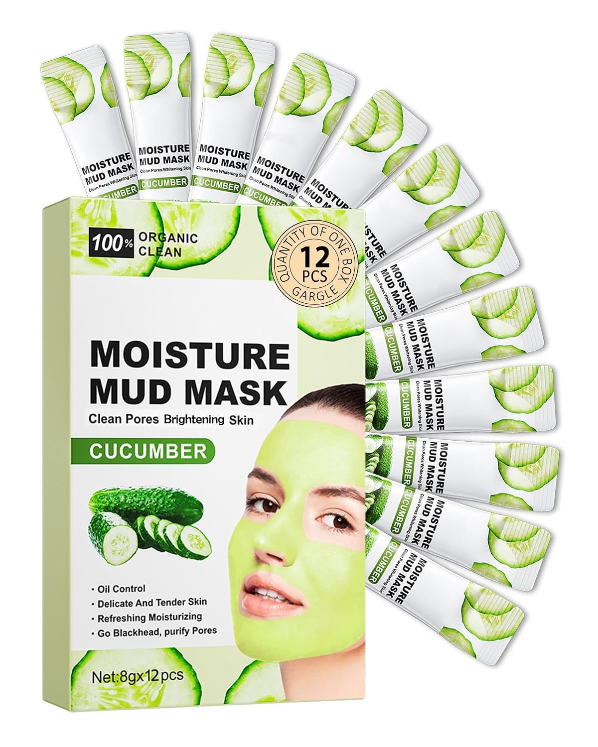Clay Face Mask Kit-12Pcs Cucumber Clean Clay Facial Mask,Portable Travel Size Bulk Mud Mask, Cleaning Pore Reduce Blackhead, Moisturizing Smooth Skin,Mother’s Day Skin Care Product Set for Women Mom