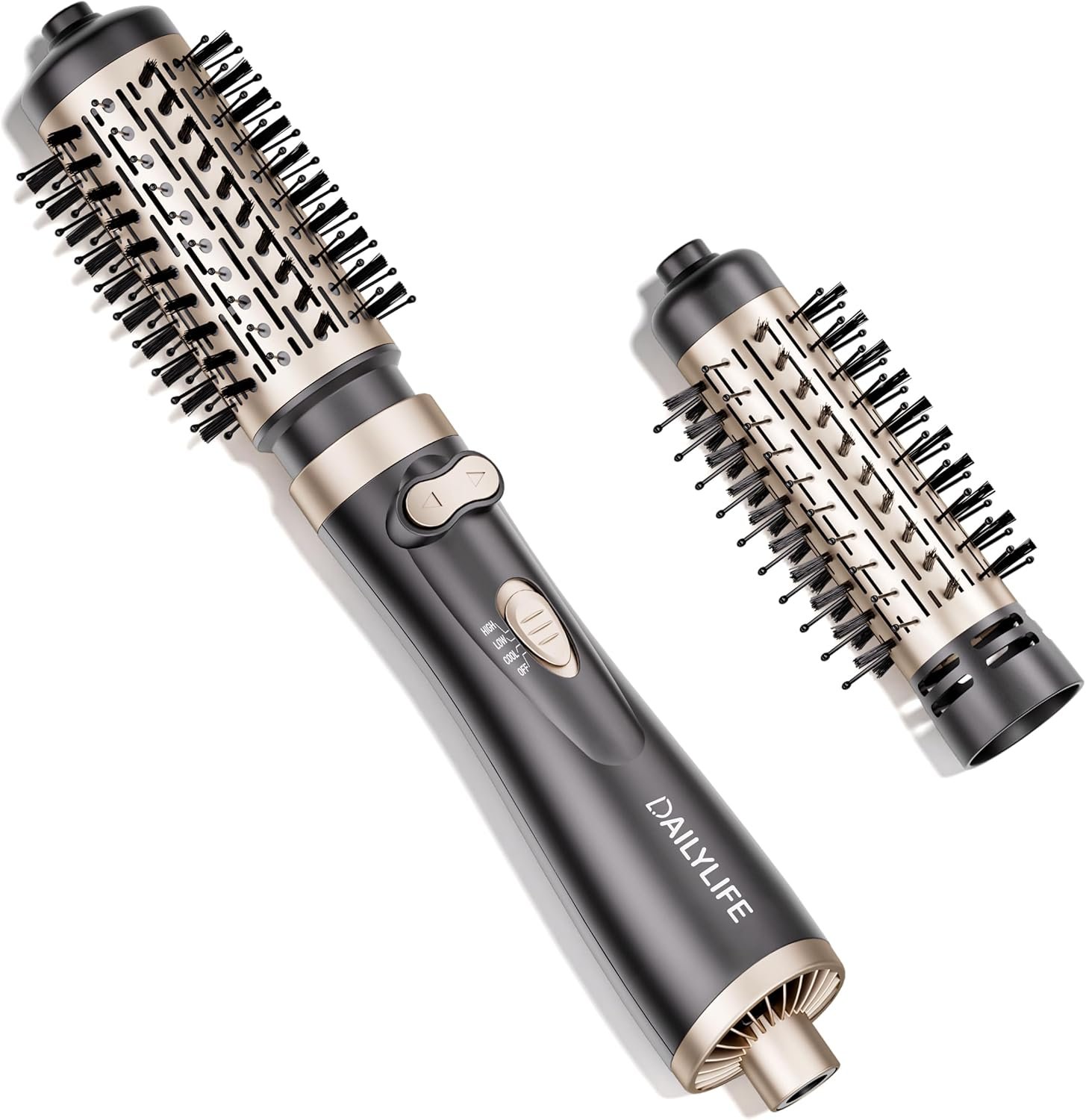 DAILYLIFE Rotating Hair Dryer Brush for Women, Spinning Blowout Brush, with 2 Brushes (1.5″ & 2″), Ceramic Barrel, Negative Ion, Gold