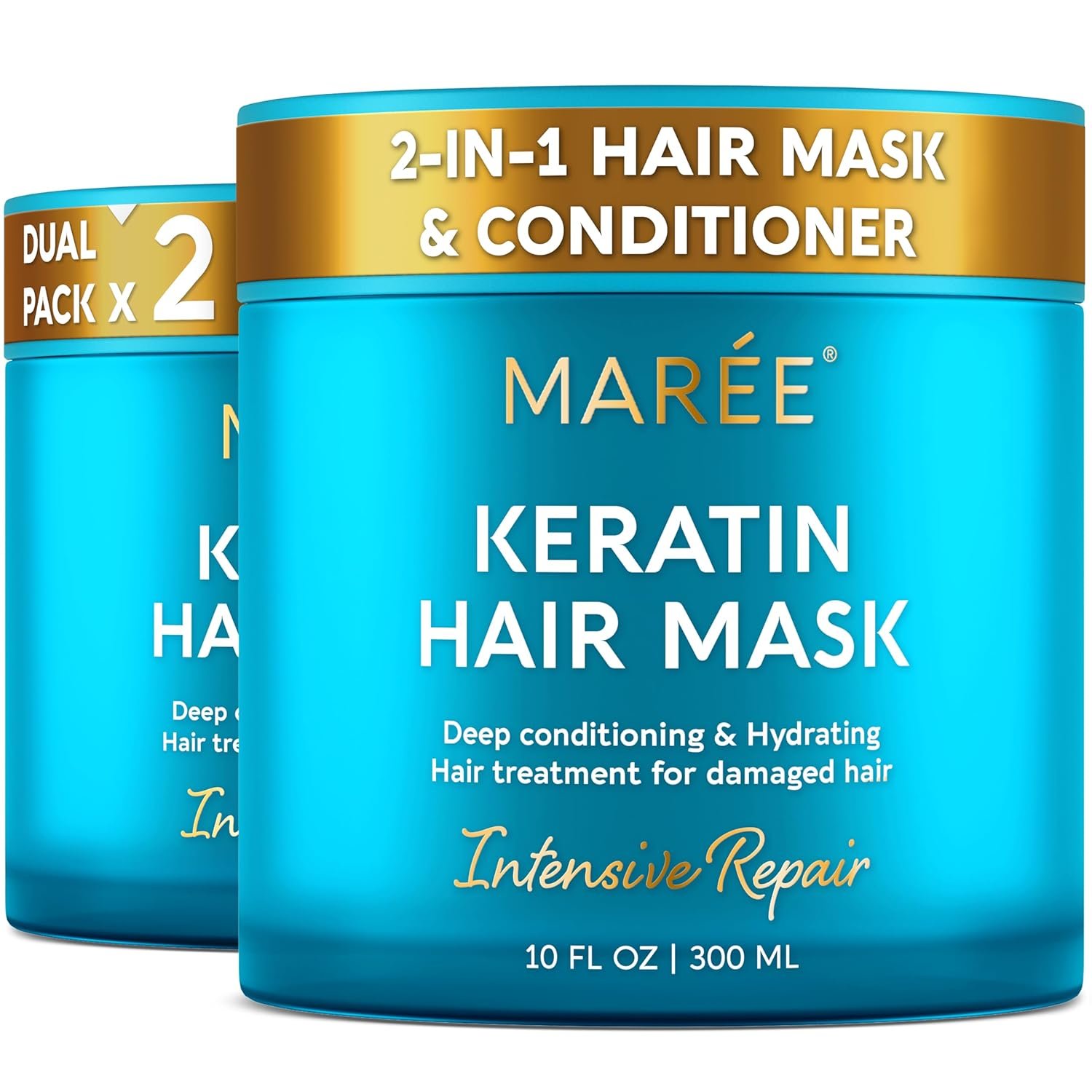 MAREE Deep Conditioning Hair Mask for Damaged Hair Treatment 2 Pack – Keratin Hair Care for Hydrating Growth Repair Moisturizing – Dry Curly Color Refreshing – 10 Fl Oz, White
