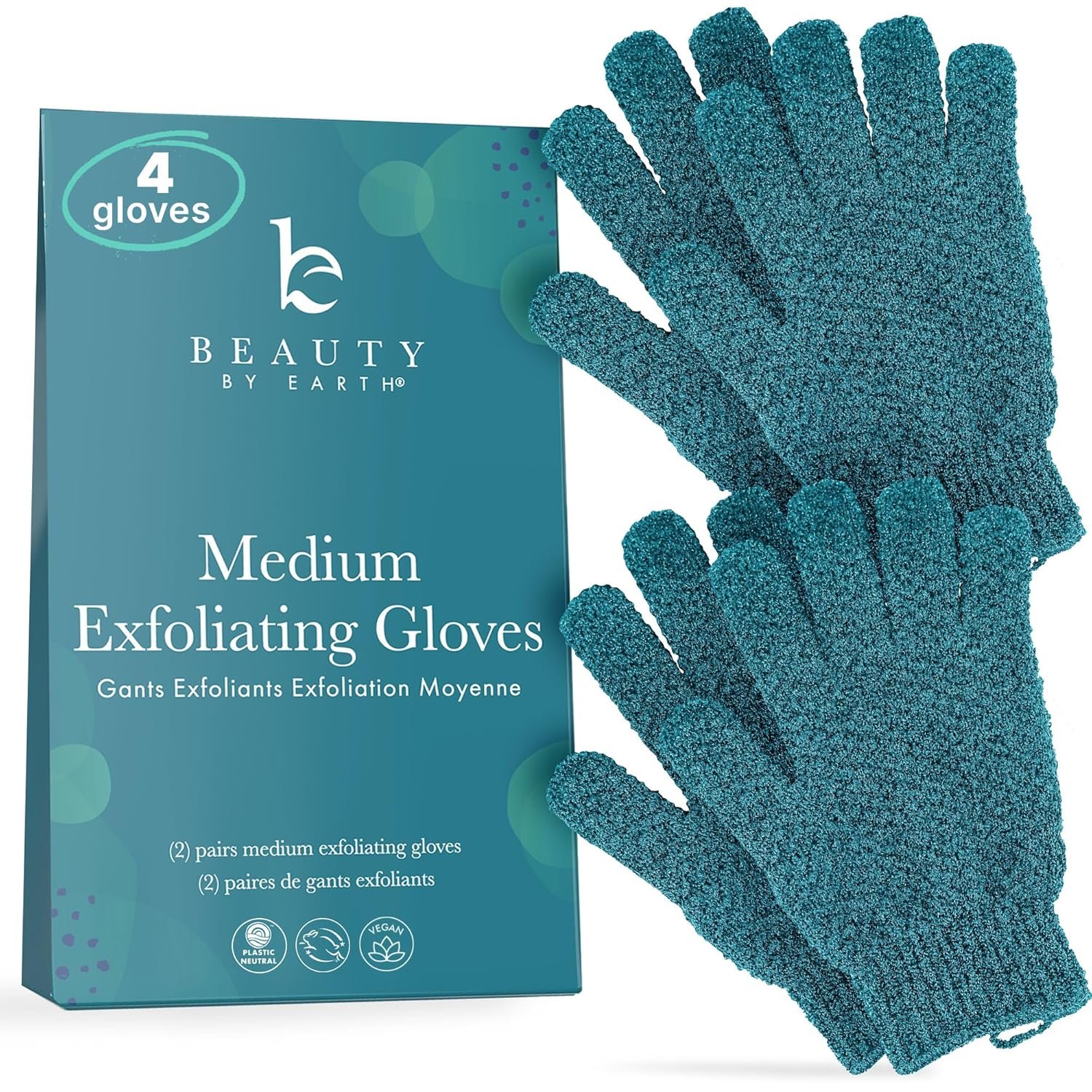 Exfoliating Glove (4 pcs, 2 Pairs) – Medium Shower Gloves for Body Scrub, Exfoliates & Removes Dead Skin