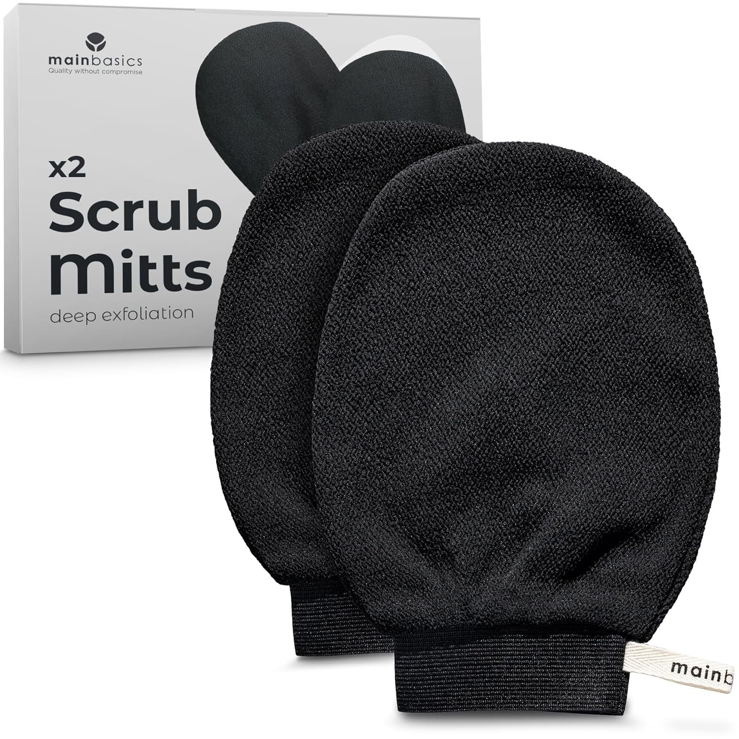 MainBasics Deep Exfoliating Gloves Korean Scrub Mitt (2 Pack) | Body Exfoliator, Dead Skin Removal, KP Treatment, Ingrown Hair & Self Tanner Removal, Shower Gloves