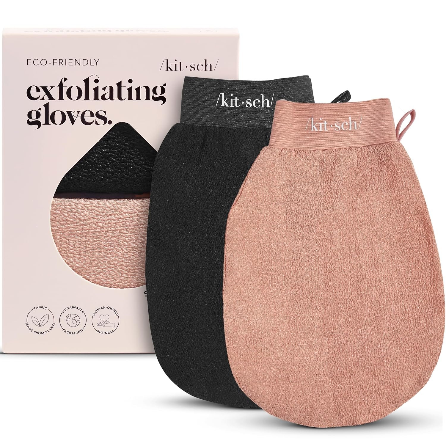 Kitsch Exfoliating Gloves 2pc – Korean Exfoliating Mitt & Deep Exfoliating Body Scrubber for Shower, Bath | Body Exfoliator, Dead Skin Remover | Skin Care for Smooth, Renewed Skin – Black & Terracotta