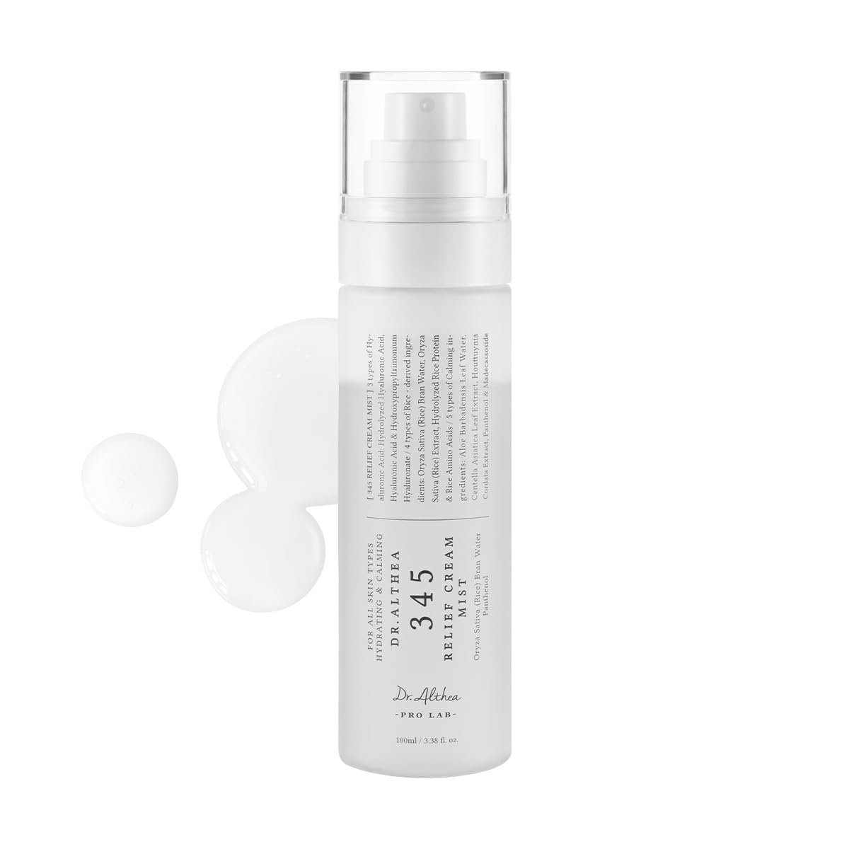 Dr.Althea 345 Relief Cream Mist | Hyaluronic Acid & Panthenol for Hydration and Calming Skin Irritation | Milky Facial Mist Spray Before Makeup and Travel Essential | Vegan Korean Skincare, 3.38 Fl Oz