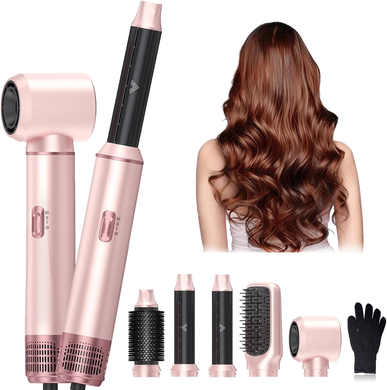 5 in 1 Hair Dryer Brush Set, Air Curler Wrap Hair Styler Blow Dryer Brush with 3 Temps, Upgrade Negative Ion Hot Air Brush Curling Brush Iron, Hair Styling Tools for Dry Curl Straighten